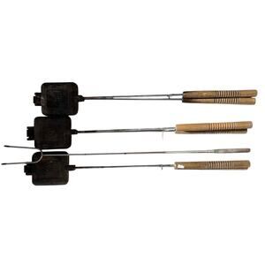 Set of 3 Vintage Rome Cast Iron Square Pie Irons & 1 Hot Dog Skewer